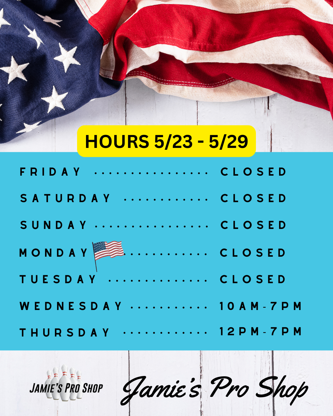 jamie's - summer hours (1080 x 1350 px) (6) Memorial week hours
