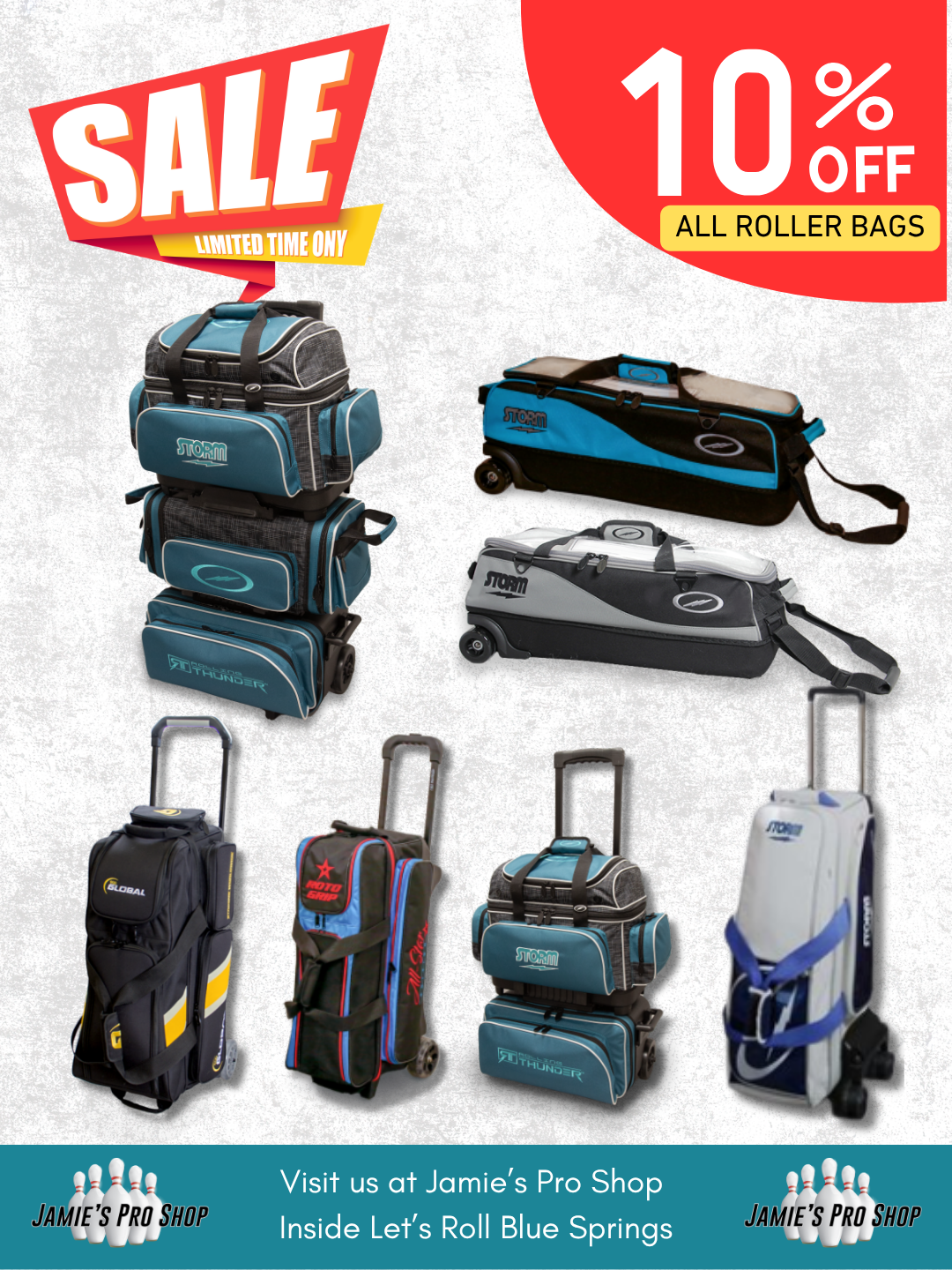 save 10% on all roller bags